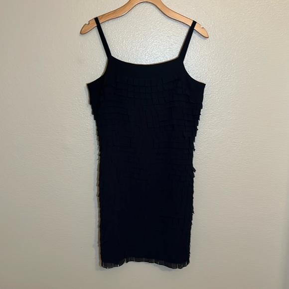 black mini dress saks Saks 5th Ave Black Beaded and Sequined Silk Chiffon Cocktail Dress, Sleeveless, Open Back Backless, Mini Dress